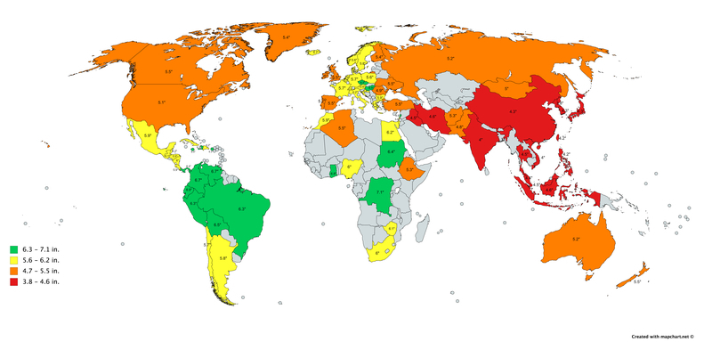 mapa veľkostí penisu vo svete